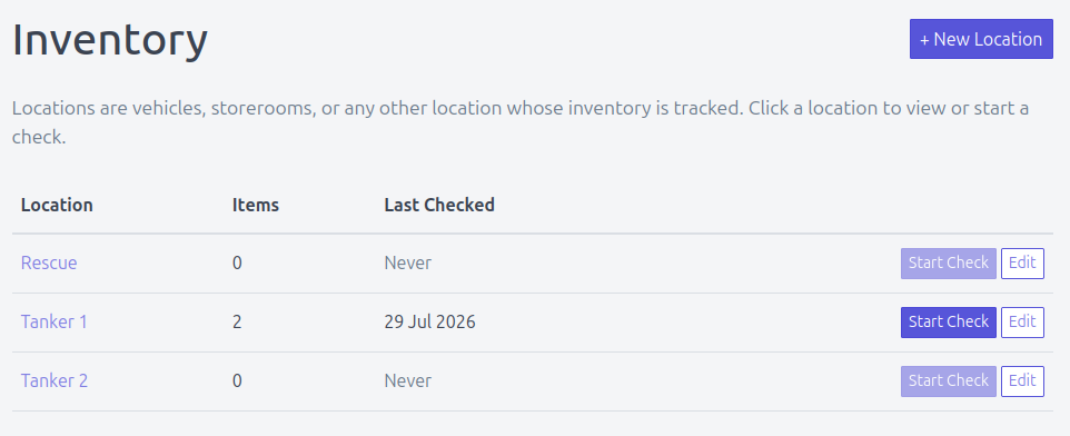 Screenshot: Inventory list of locations