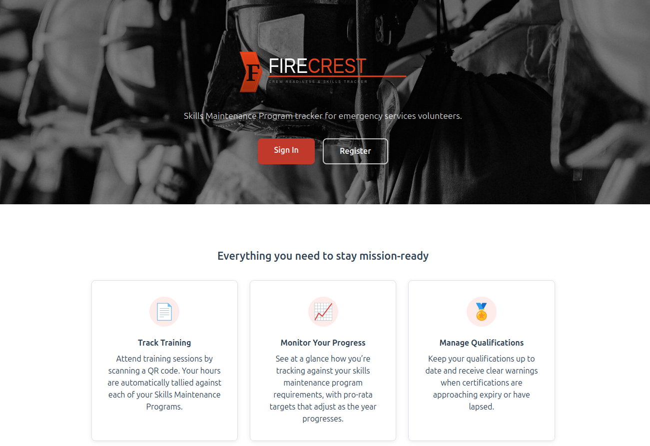 Screenshot: landing page Register button