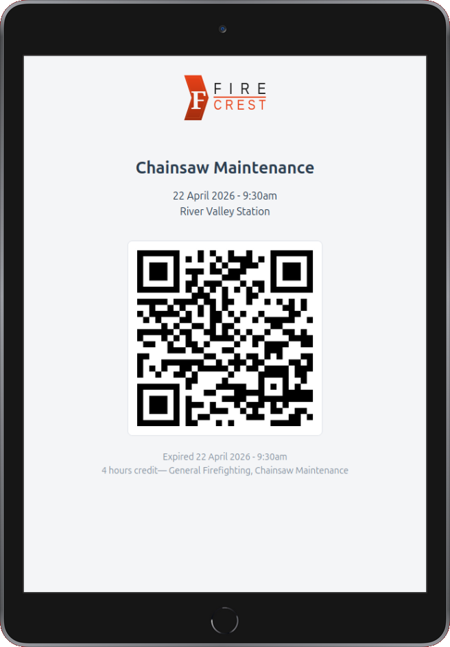Screenshot: Session QR code displayed on a tablet